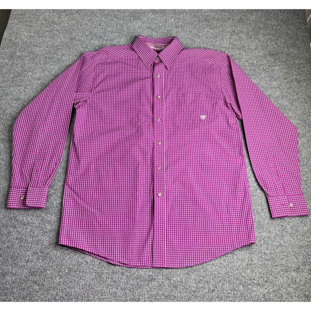 Ariat Pro Series Shirt Mens Large Purple Check Long Sleeve Button Down 10011177